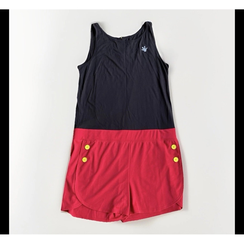 Disney Parks Womans Mickey Mouse Sleeveless Romper With Yellow Buttons Size XL